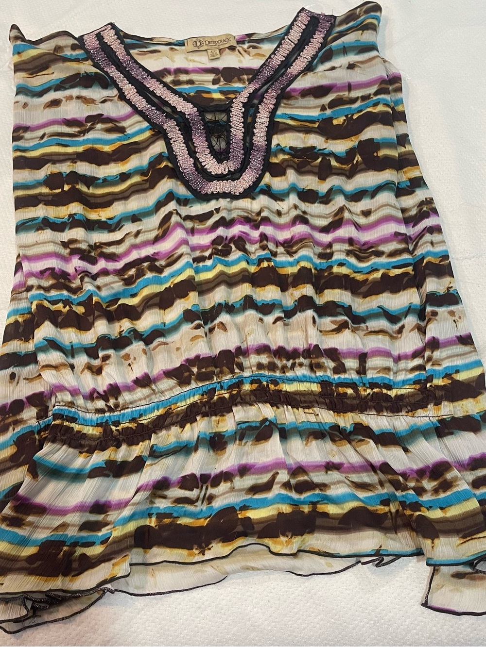 Striped V-Neck Boho Blouse XL